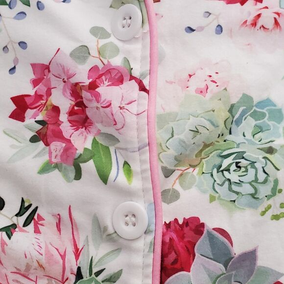 Sugar Bee Womens Sz XL Pajama Shorts Set Pink Succulent Button Front - Picture 6 of 16